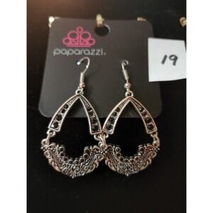 Paparazzi Royal Engagement‎ Black Earrings  - Black stones   NEW